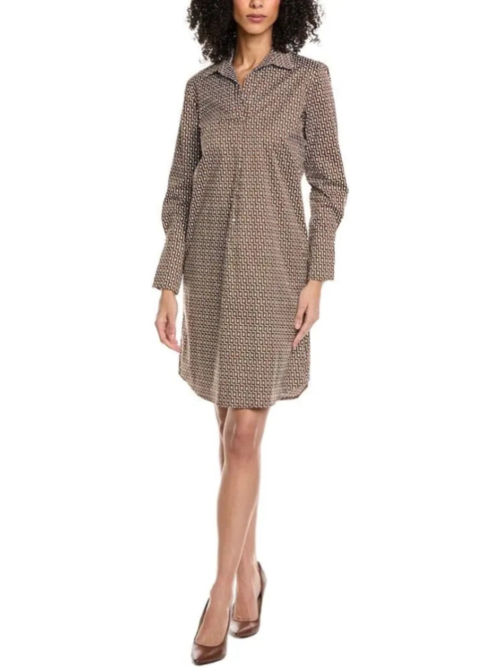 J. McLaughlin Cagney Shirt Dress Size M NWOT Brown White Geometric Midi Preppy